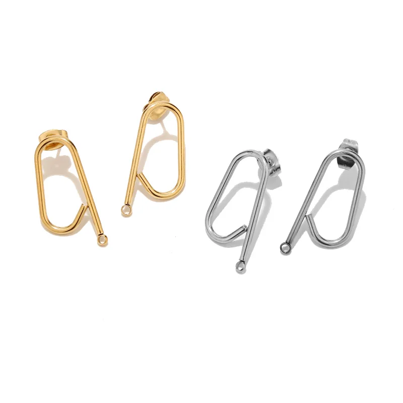 

10pcs Stainless Steel 12*26mm Q Design Earrings Stud Ear Post with Loop Gold U Shape Stud Base Posts For DIY Jewery Components