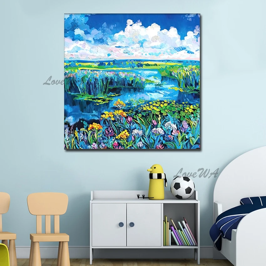 

Картина без рамы, абстрактная картина пейзажа ярких цветов с множеством цветов, Новое поступление, настенное искусство, домашний декор на х...