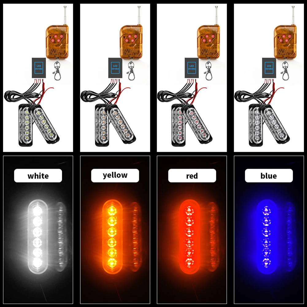 

DC12-24V Strobe Lights with Remote Control 6LED Car Side Marker Lights Grille Lights 16 Modes Warning Emergency Lights Truck