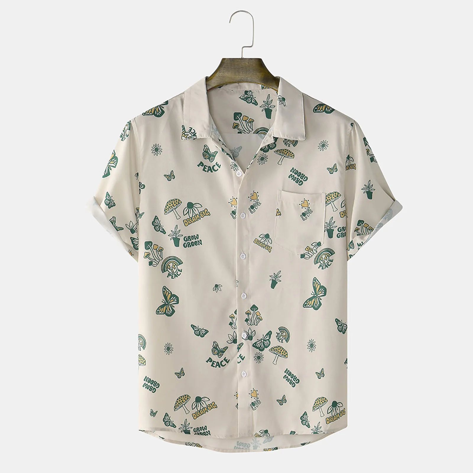 

55# 2021 Men Shirts Short Sleeve Printed Pocket Colorful Casual Blouse Hawaiian Shirt Male Tops Summer Geometric Plus Size Shirt