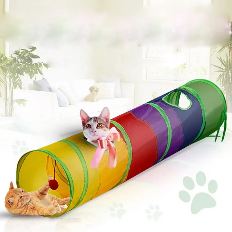 

Collapsible Rainbow Cat Tunnel Toy Catnip Kitten Play Game Accessories Interactive Training Toy Pet Products Supplies For Cat