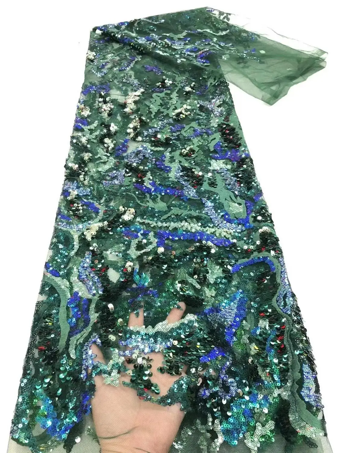 (5 ярдов/шт) Высококачественная зеленая африканская кружевная Тюлевая ткань с