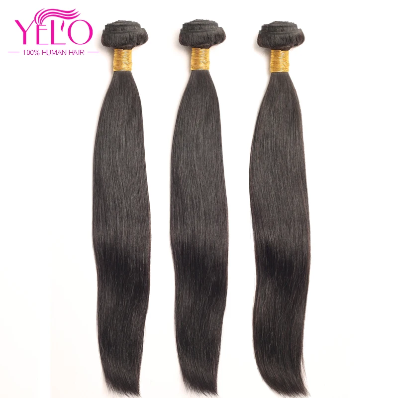 YELO высокое соотношение 3 шт. бразильские прямые волосы Remy с кружевной застежкой 4X4