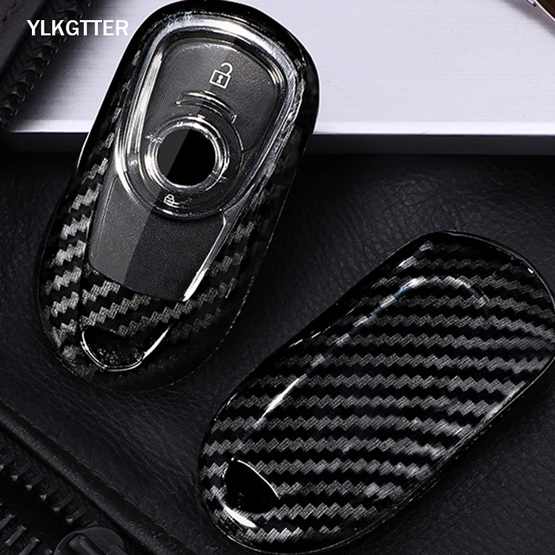 

YLKGTTER высокое качество чехол для ключей автомобиля Buick Новый Королевский бис все кнопки углеродного волокна зерна Прозрачная Кнопка защиты ...