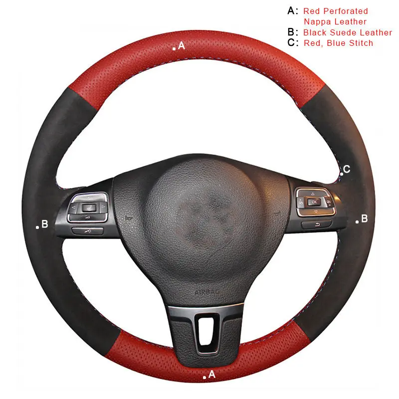 Suede and Nappa Авто оплетка на руле Крышка для Volkswagen VW Golf Tiguan Passat B7 Passat CC Touran Jetta Mk6 автомобильные чехлы автостайлинг - Название цвета: Suede and Nappa