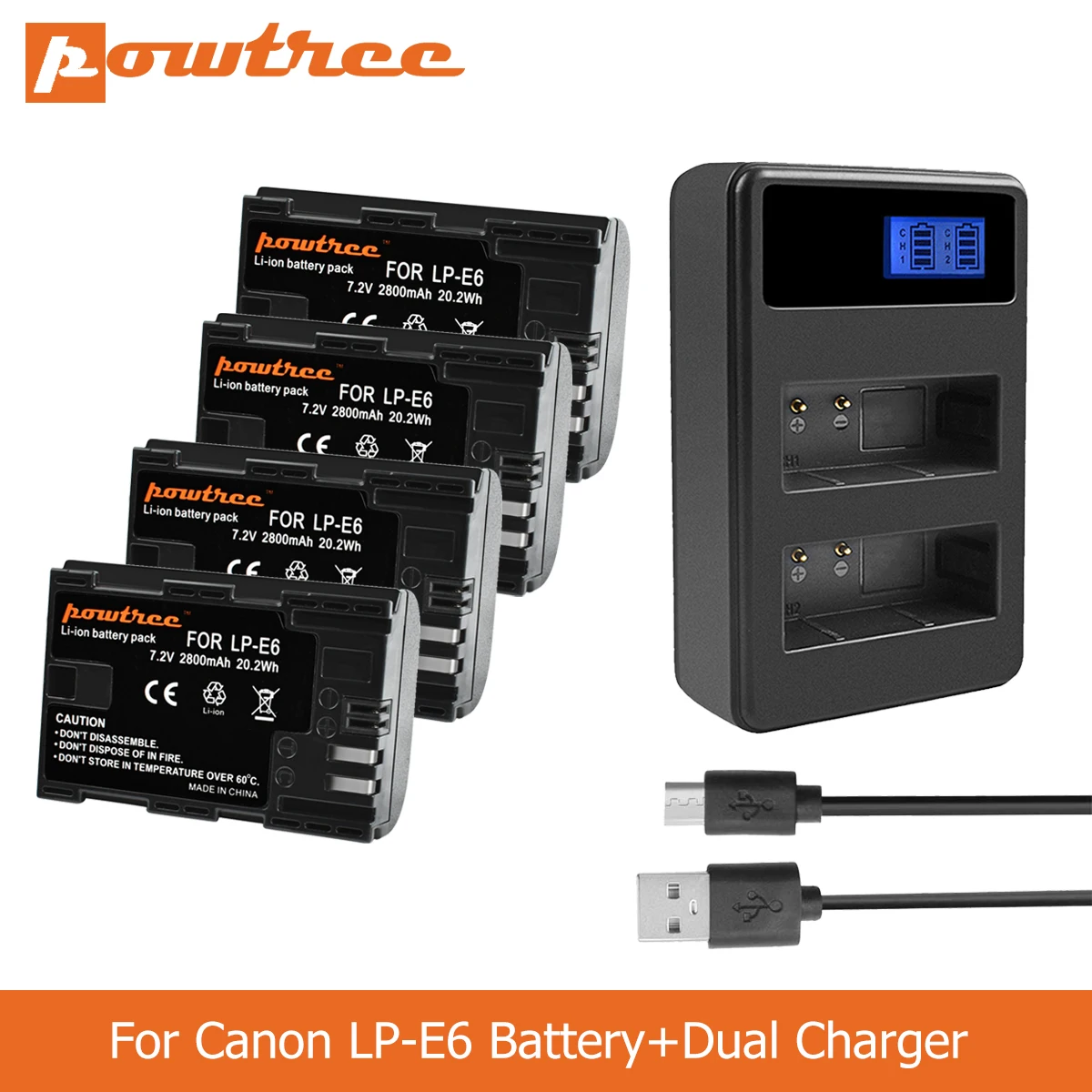 Аккумулятор для фотоаппарата POWTREE 2800 мАч LP E6 LPE6 + двойное зарядное светодиодный