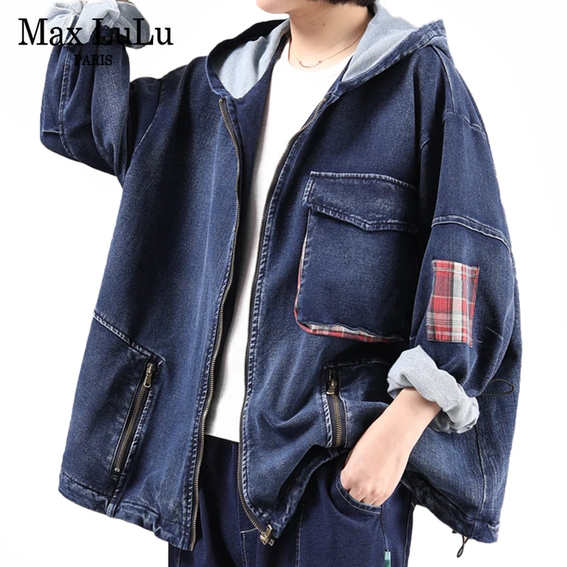 Женская джинсовая куртка Max LuLu свободная винтажная из денима в стиле пэчворк