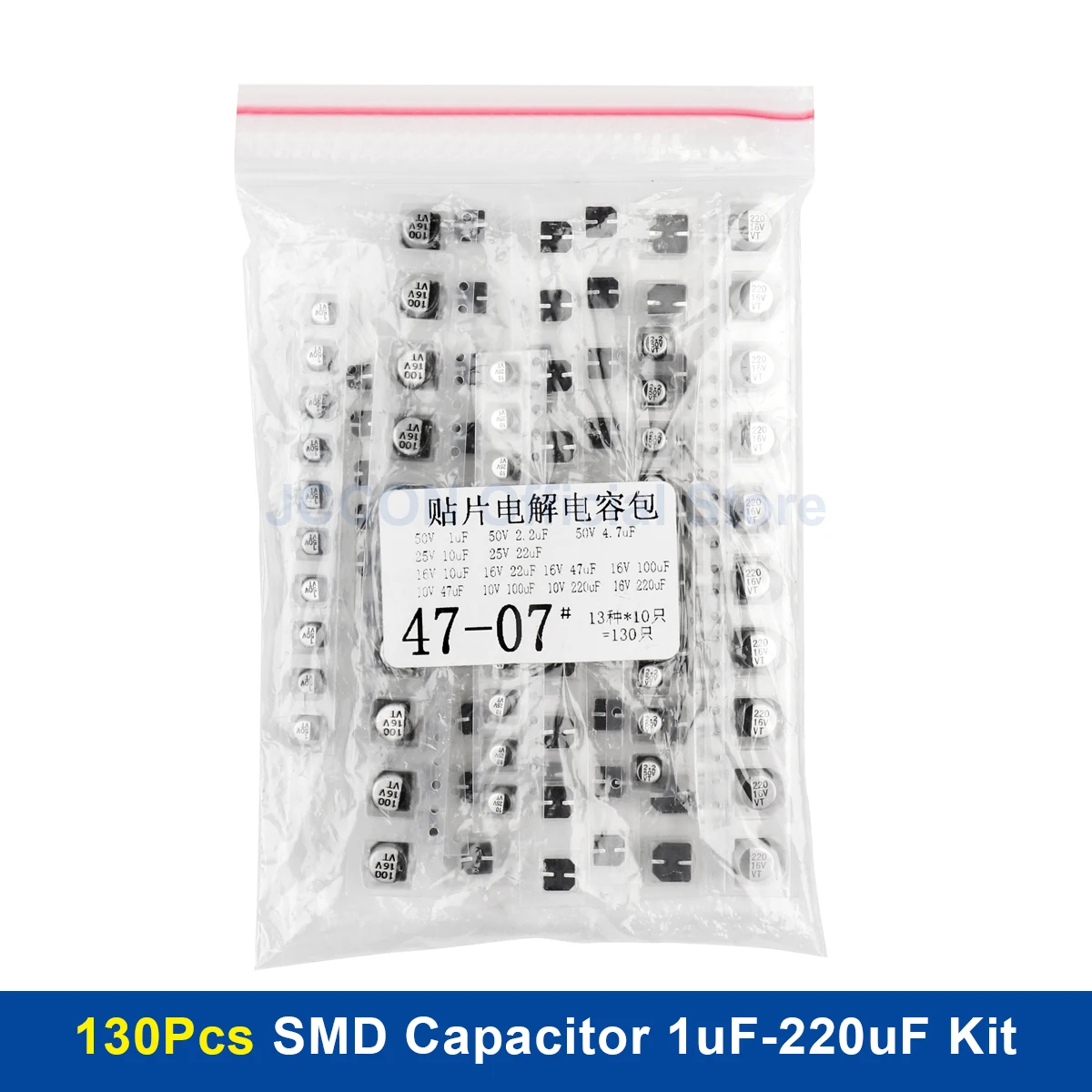 

130Pcs/lot 1uF-220uF SMD Aluminum Electrolytic Capacitor Assorted Kit Set 13Values Samples Kit 1UF 2.2UF 4.7UF 10UF 22UF 47UF 10
