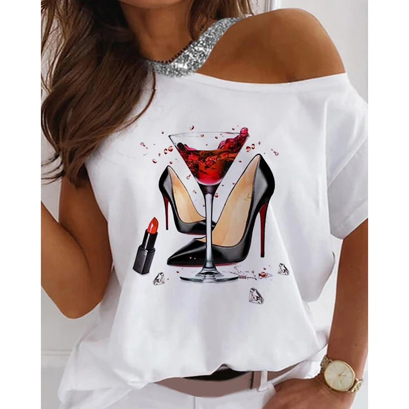 

Women Fashion Casual High Heel Print Blouse Pullovers Tee Tops Fashion Long Sleeve Casual Blouse Top