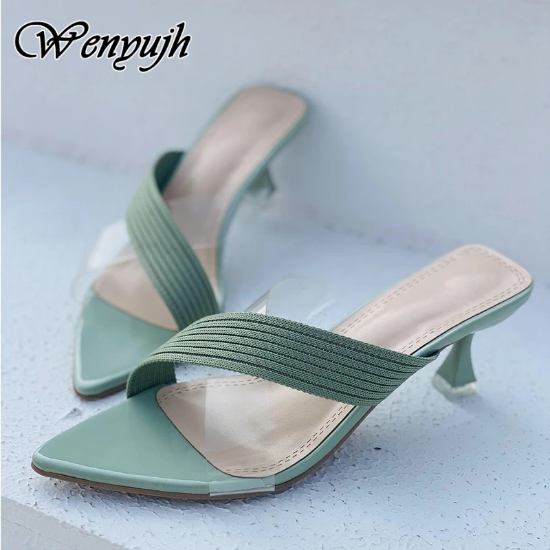 

WENYUJH Sexy Queen Gladiator Sandals Knit Jelly Transparent PVC Sandals Pointed Toe High Heel Party Cross Women Sandal Zapatilla