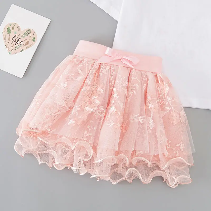 

Lace Embroidery Girl Skirts Summer New 2021 High Waist Mini Cute Sweet Flower Children Clothing Top Quality