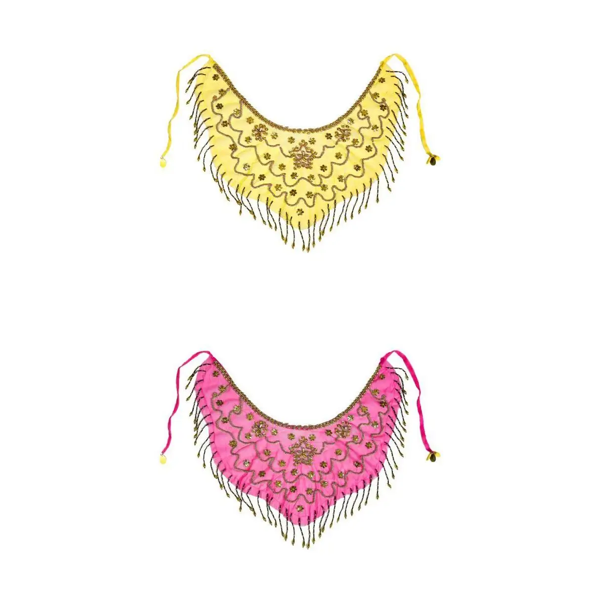 

2x Lady Belly Dance Face Veil Beaded Tribal Arab Tassel Dancing Costume