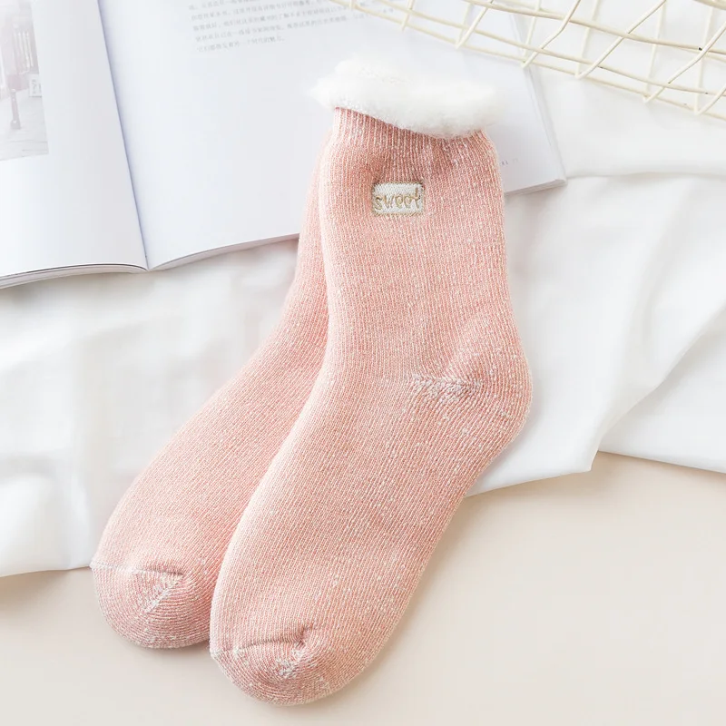 pink socks Helisopus новые осенние зимние толстые теплые носки Женские однотонные кавайные рождественские носки коралловые бархатные Пушистые Носки - Цвет: pink socks