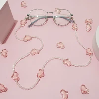 2022 new fashion womens romantic heart pink crystal sunglasses chain transparent bead glasses chain anti drop pendant mask