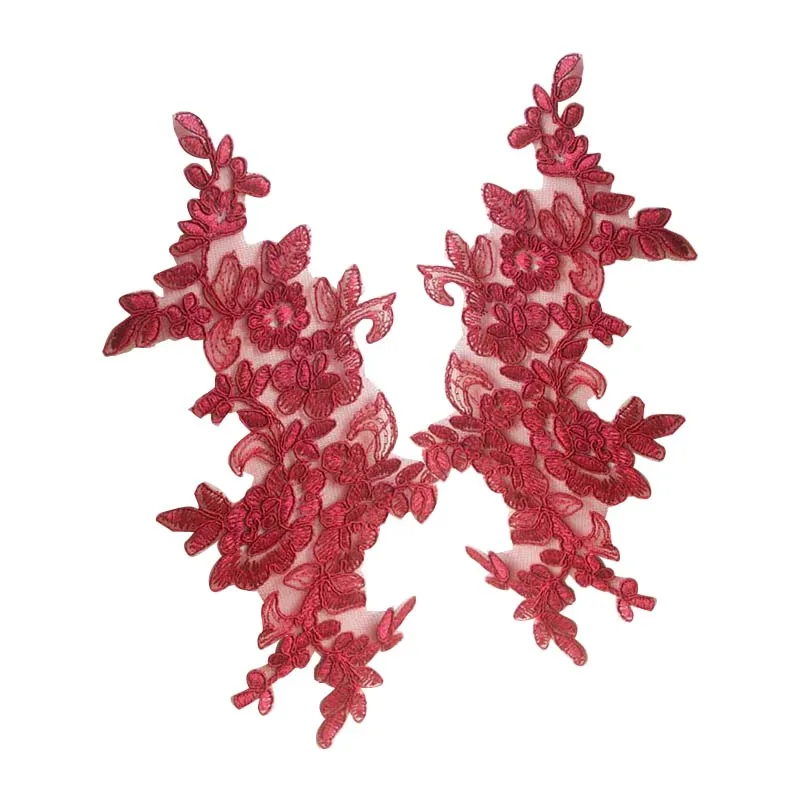 

Pair embroidered patches Silver Floral Guipure Lace Applique patch Sewing for dress
