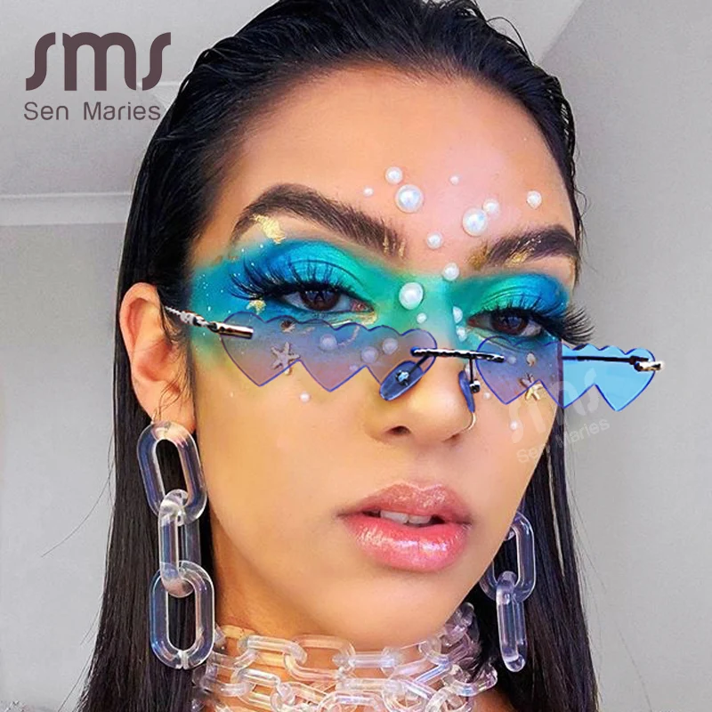 Маленькие солнцезащитные очки без оправы в стиле панк 2020 женские роскошные