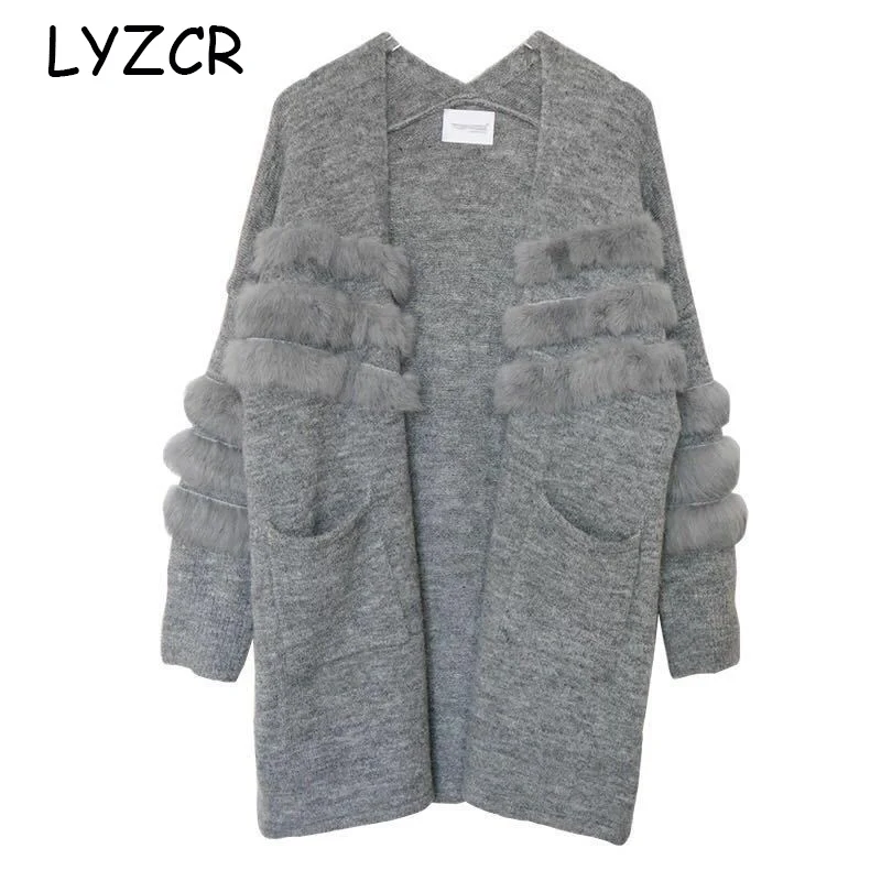 Knitted Women Cardigan Winter Jacket Warm Thick Women's Rabbit Long Loose Cashmere Sweater Cardigans |