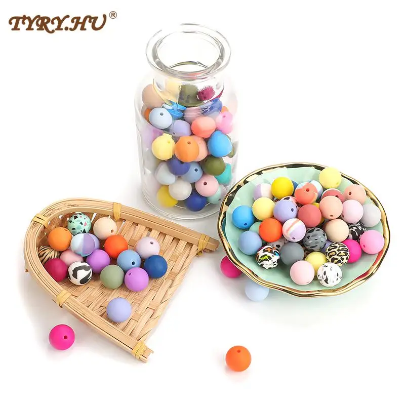 

TYRY.HU 50/100pcs Silicone Round Terrazzo & Leop Beads DIY Baby Pacifier Chain Pendant BPA Free Eco-friendly Baby Teether Toys