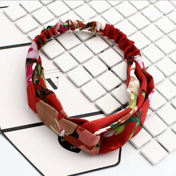 

Hair Accessories Baby 2021 Fashion Headband Fabric Cross Knotted Bow Chiffon Floral Hair Band Korea Headdress ladies Hoop