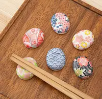 Bean Shape Japanese Chopsticks Rest Ceramic Spoon Stand Knife Fork Holder for Home Restaurant Hand Painted 6 Floral Pattern SN