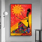 Холст с изображением женщины и солнца, настенная живопись, абстрактная фигурка, плакат для африканской женщины, печать картин для гостиной, Декор