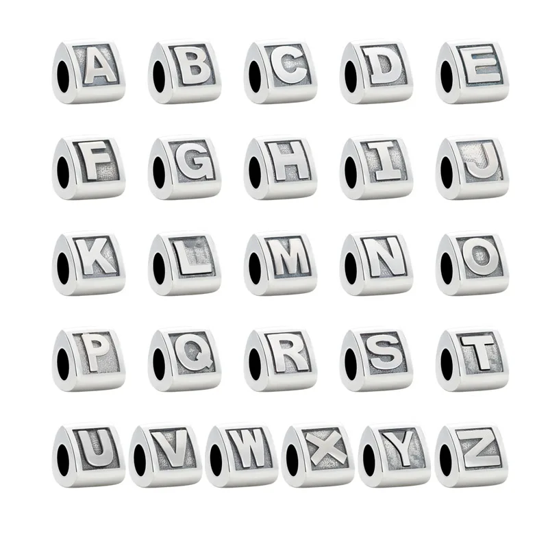 

Top Quality Vintage 26 Letters Triangle Beads Charms fit Women Bracelet & Bangle 925 Sterling Silver DIY Jewelry