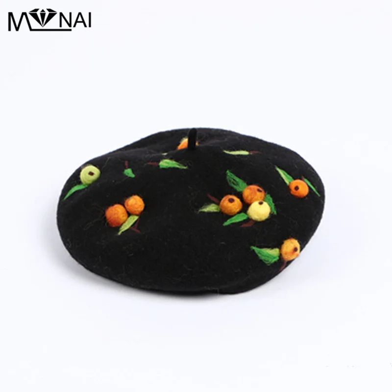 

Women Beret Autumn Winter Warm Retro Literary Painter Hat Christmas Gift Handmade Warm Woollen Felt Berets