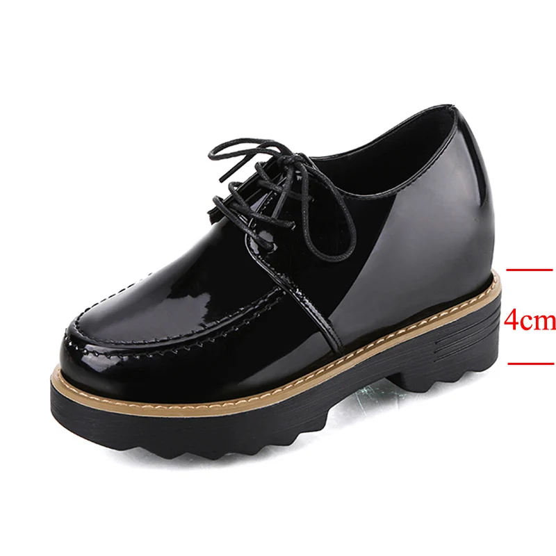 

Increased Flat Platform Shoes Woman Patent Leather Sneakers Women Shoes Lace Up Casual Shoes Loafers Ladies Shoes Solid Oxfords