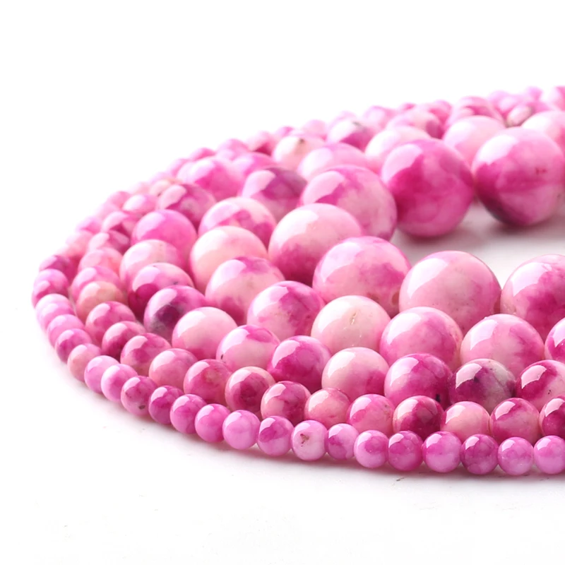 Оптовая продажа бусины из натурального камня розовые красные нефриты круглые