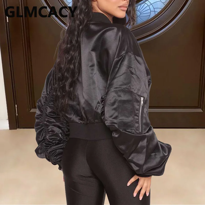 

Women Ruched Long Sleeve Zipper Jacket