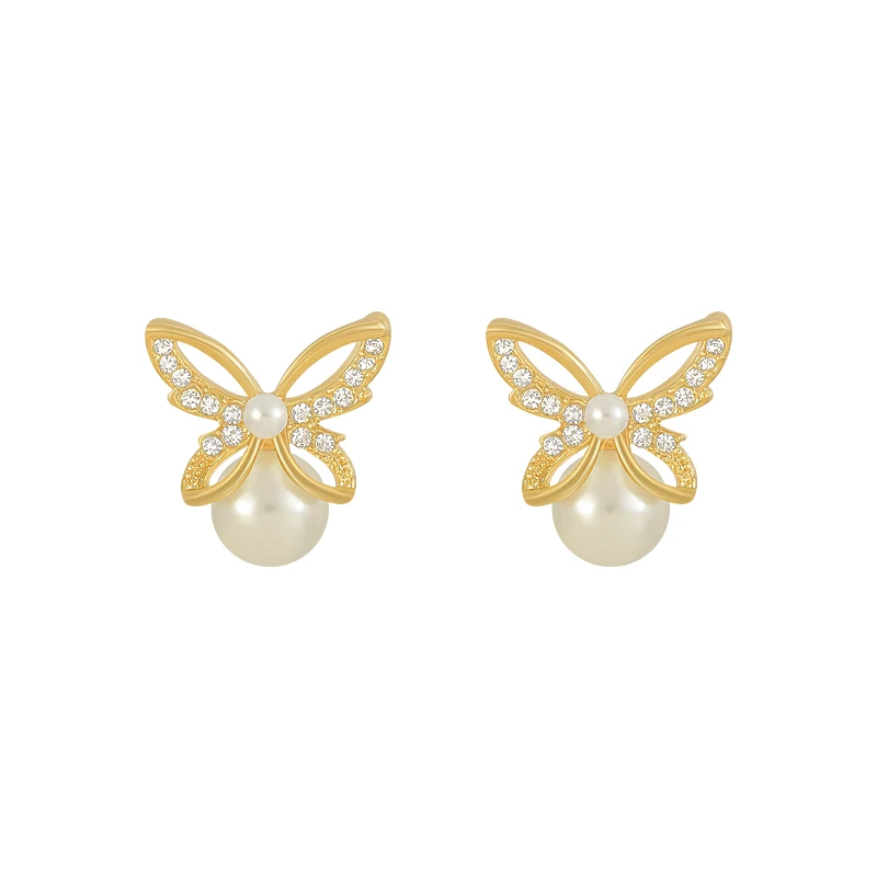 

Elegant Gold Butterfly Pearl Pendant Earrings For Woman 2021 New Fashion Korean Jewelry Wedding Party Girl's Unusual Earrings