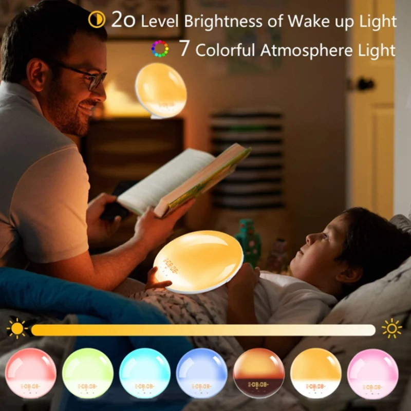 

Alarm Clock Wake Up Light Digital Snooze Nature Night Lamp Clock Sunrise Light Colorful With Nature Sounds FM Radio