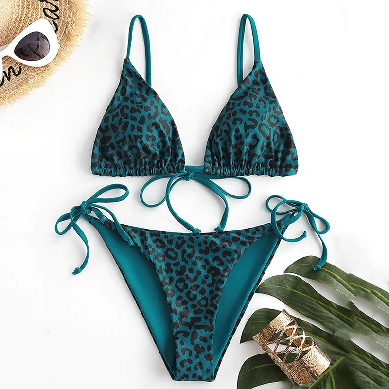 

Deep V Leopard Bikini set Ladies Swimwear Women Sexy bandage Swimsuit Female Bathing Suit Summer Beach Wear Micro Biquini 2021
