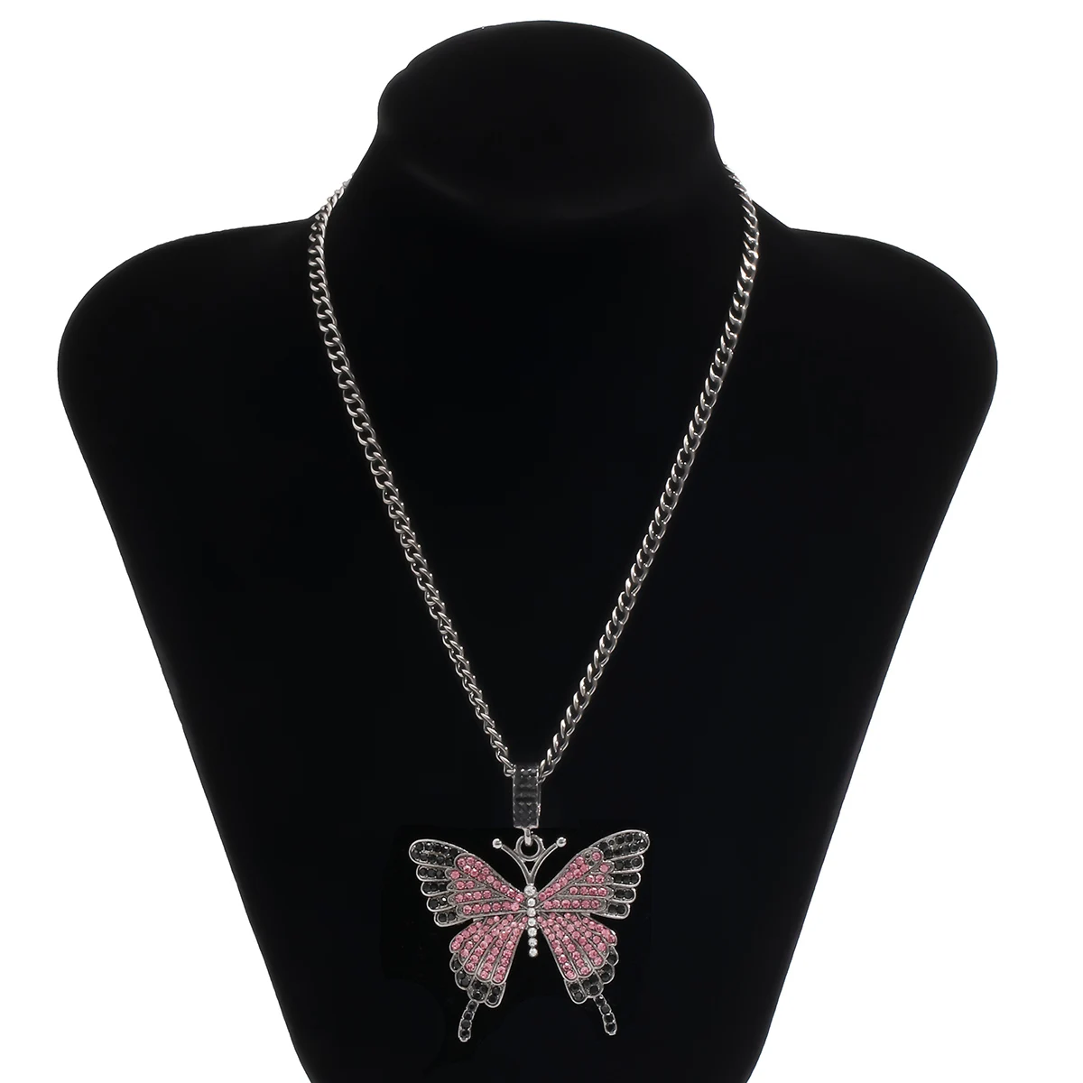 

KunJoe 2021 New Vintage Simple Butterfly Pendant Necklace For Women Charm Rhinestone Choker Female Party Fashion Jewelry Gifts