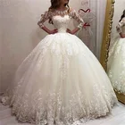 Бальное платье принцессы, свадебные платья 2020, свадебные платья из тюля с глубоким круглым вырезом и аппликацией, свадебное платье, свадебное платье со шлейфом, платье принцессы