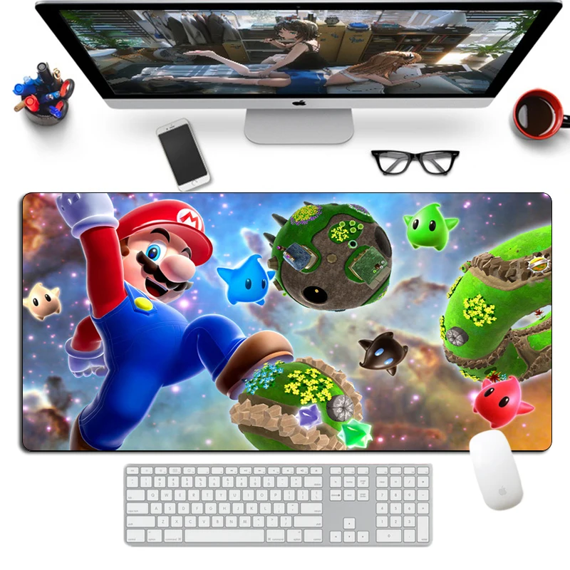 Большой коврик для мыши Kawaii Mario геймерский отаку 80x40 см натуральный каучук XL с