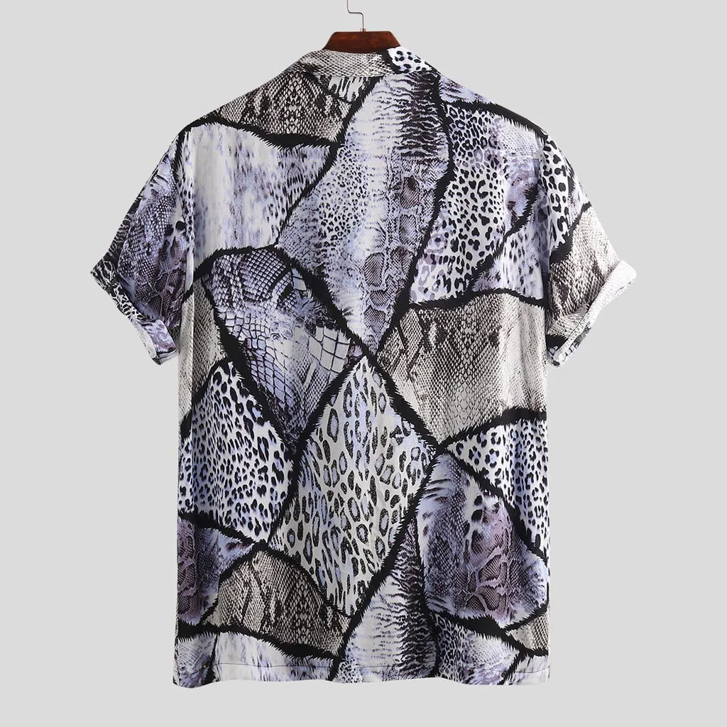 Men's Leopard Shirt summer short sleeve shirt men fashion causal shirt tops male shirt