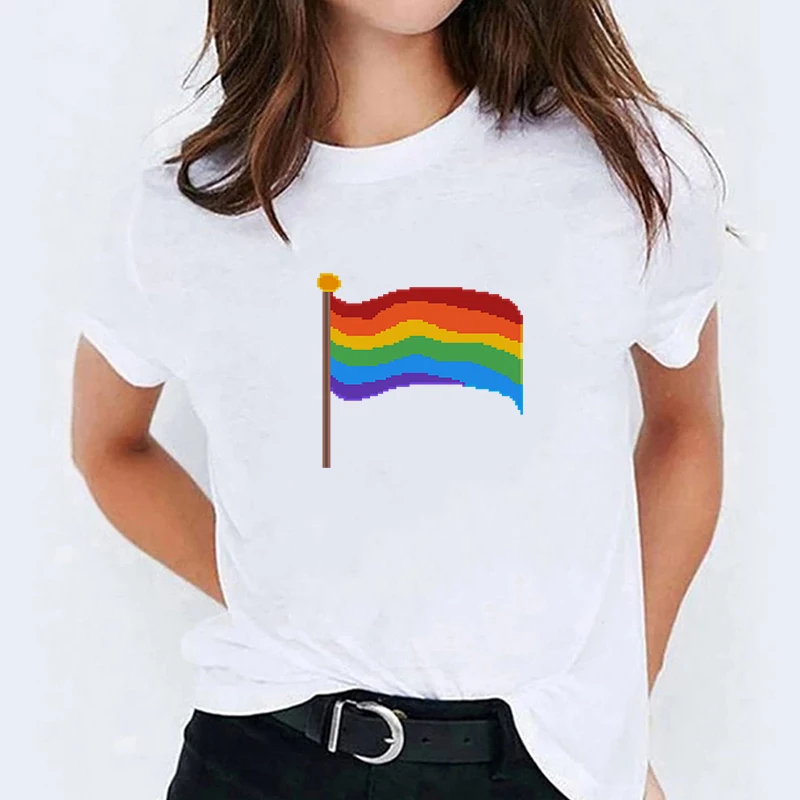 

Rainbow Heart T-shirts Women's T-shirt Women-clothing Woman Anime Tshirt Summer Short Sleeve Tee Tops With Sleeves Short-sleeve