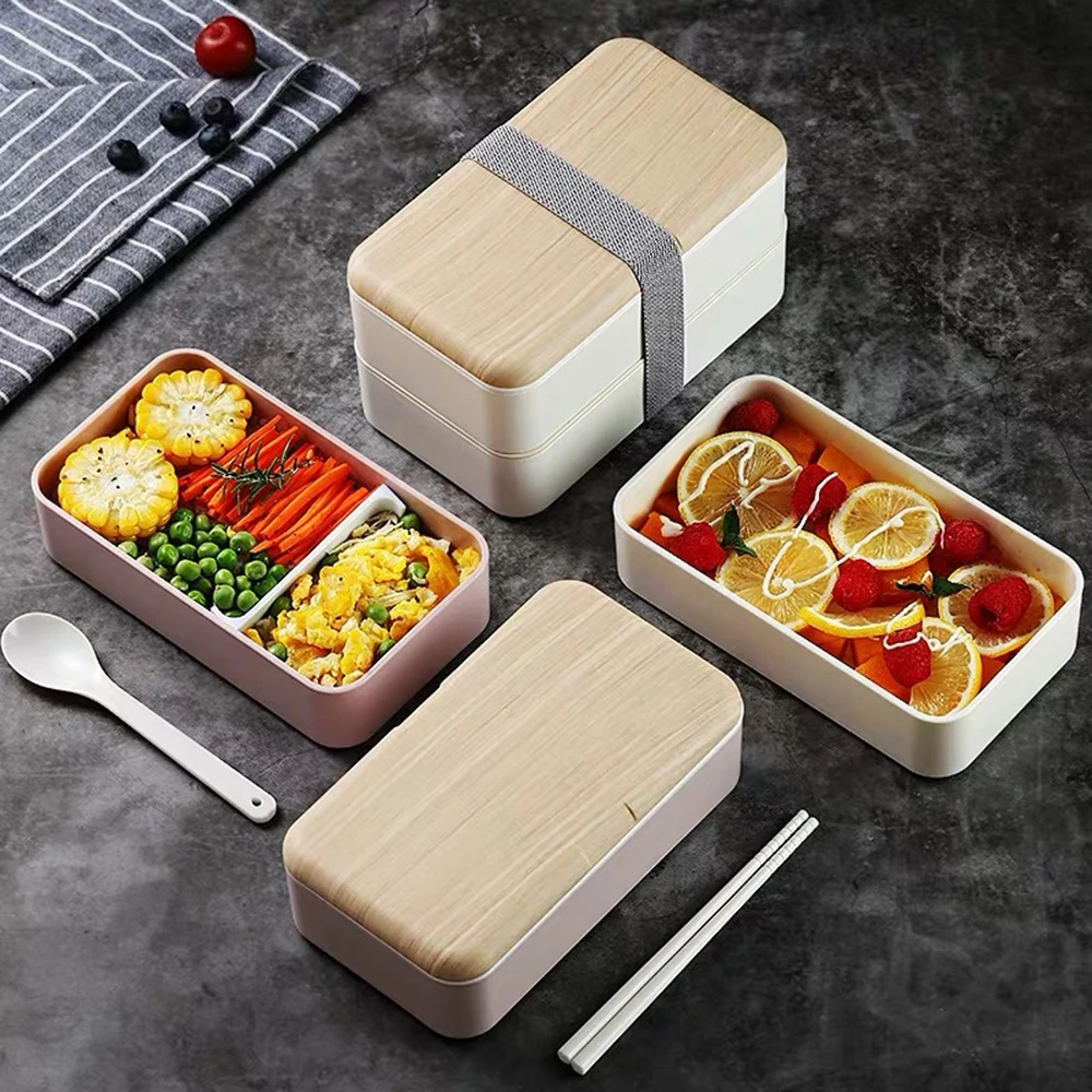 2 слоя Ланч бокс для микроволновки японского дерева Bento Box Для Детский пищевой