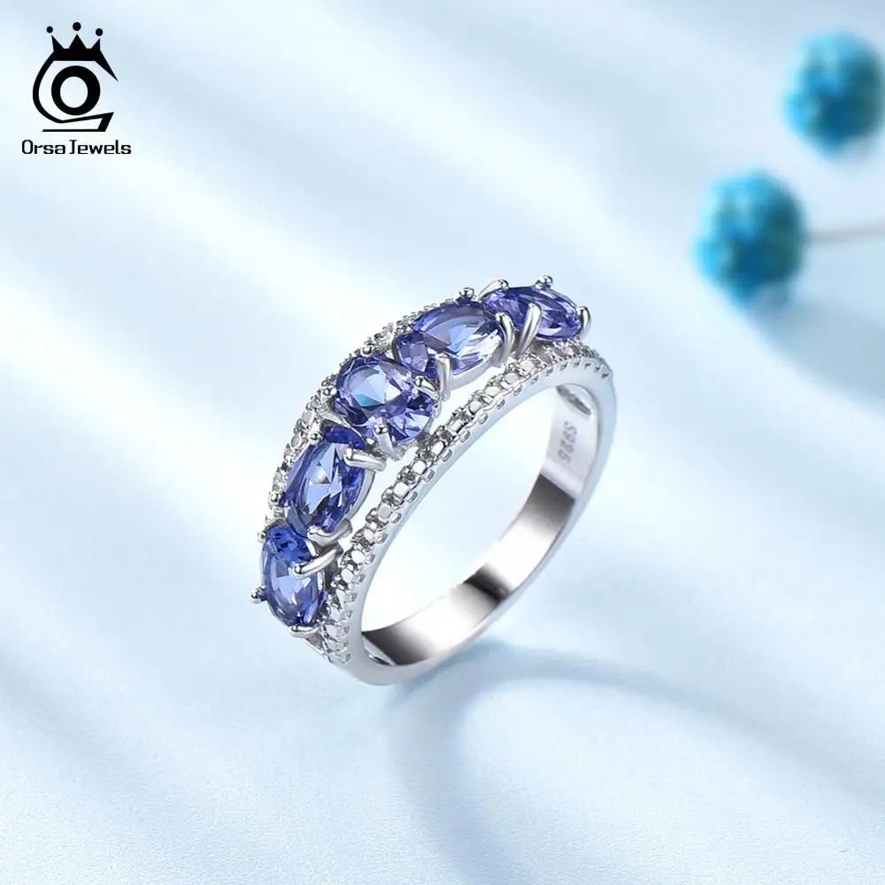 ORSA JEWELS модное женское свадебное кольцо из чистого 925 пробы серебра овальной огранки с натуральным фиолетовым танзанитом, хорошее ювелирное изделие VSR18