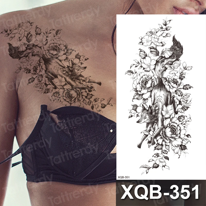 

Fish Flower Temporary Tattoo Stickers Women Blossom Neck Geometric Floral Water Transfer Tatoos Leaf peony Rose Fake Sexy Tattoo