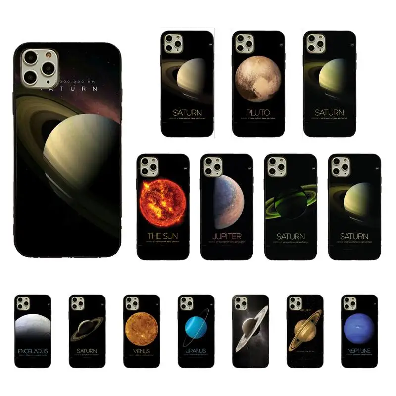 

Saturn Solar system Black TPU Soft Phone Case for iphone 13 11pro MAX 8 7 6 6S Plus X XS MAX 5 5S SE XR Fundas Capa