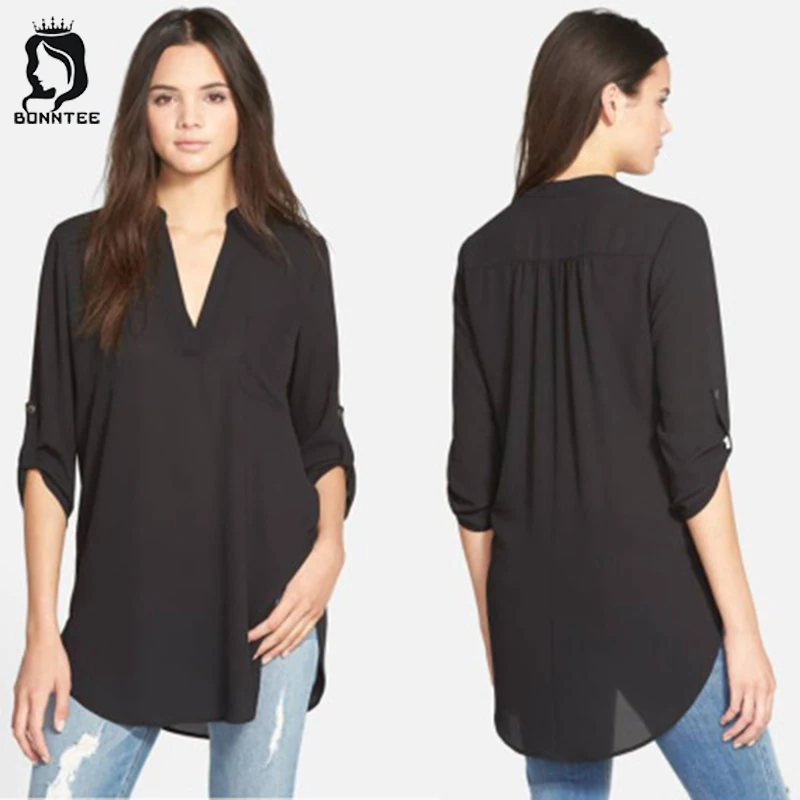 

Summer Plus Size Women Blouses Womens Loose Solid Color Chiffon V-Neck Shirts Female Blouse Females European Style 5XL Students