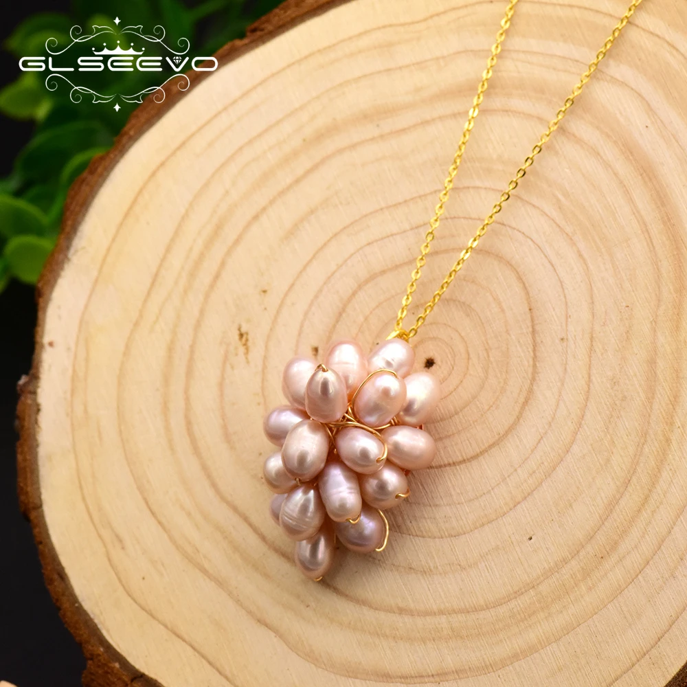 

GLSEEVO Natural Freshwater Pink Baroque Pearl Flower Pendant Necklace For Women Wedding Birthday Gifts Handmade Jewelry GN0071