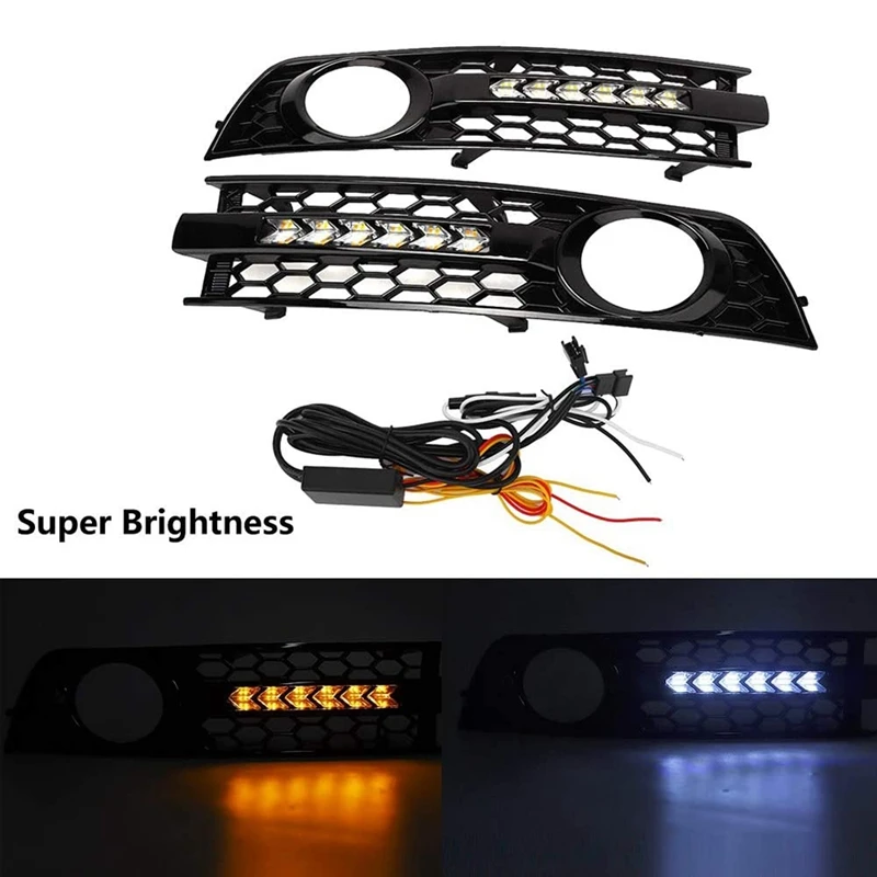 

Car Front Grilles Bumper Fog Light Grille Lower Side Honeycomb with DRL Grille For- A5