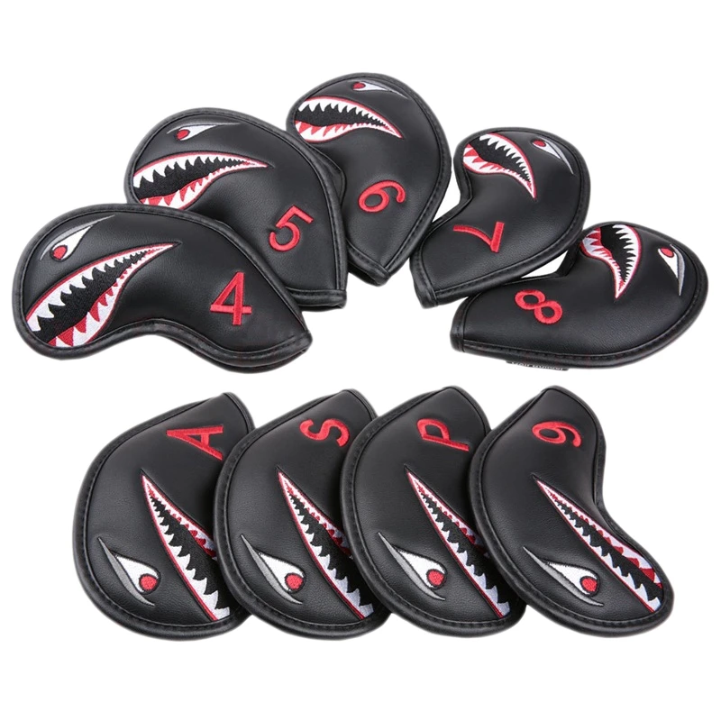 

Golf Shark Golf Iron Head Cover 9 шт./компл. 4 5 6 7 8 9 P S A с V-образной застежкой для железных клубных аксессуаров