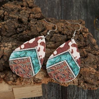 cow pattern print leather teardrop earrings for women western ethnic style jewelry winter chic new accessory gift wholesale