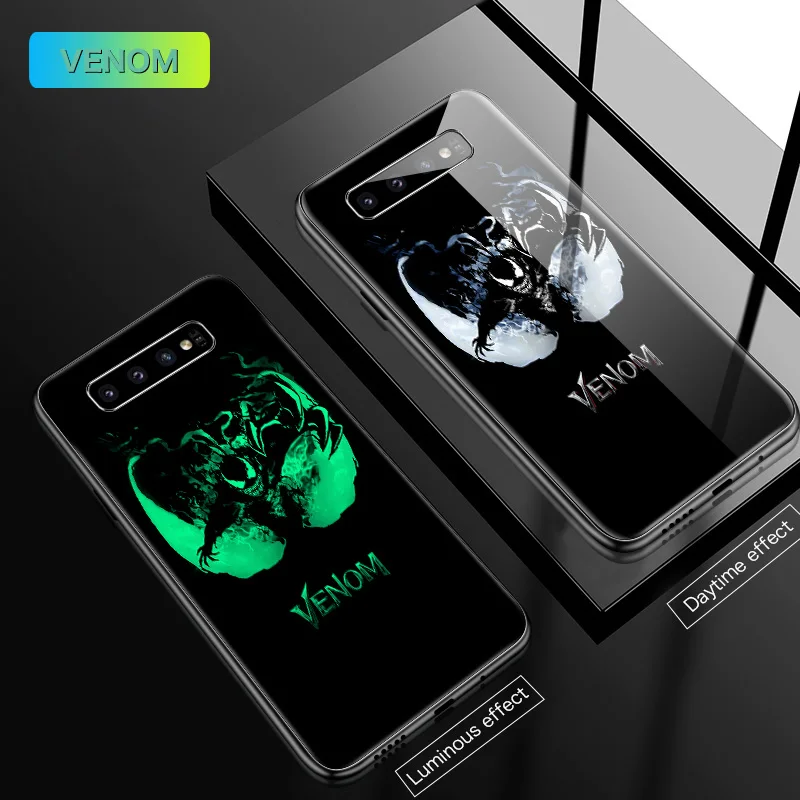 Venom 2 Чудо-яд светящийся стеклянный чехол для samsung Galaxy S10 e 5G S9 S8 S7 Plus Note 8 9 10 Pro Железный человек Капитан Америка чехол для телефона - Цвет: Venom 2