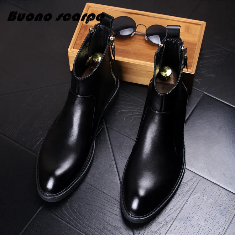 Buonoscarpe/осенне зимние мужские черные кожаные полуботинки Челси chaussure homme Hiver