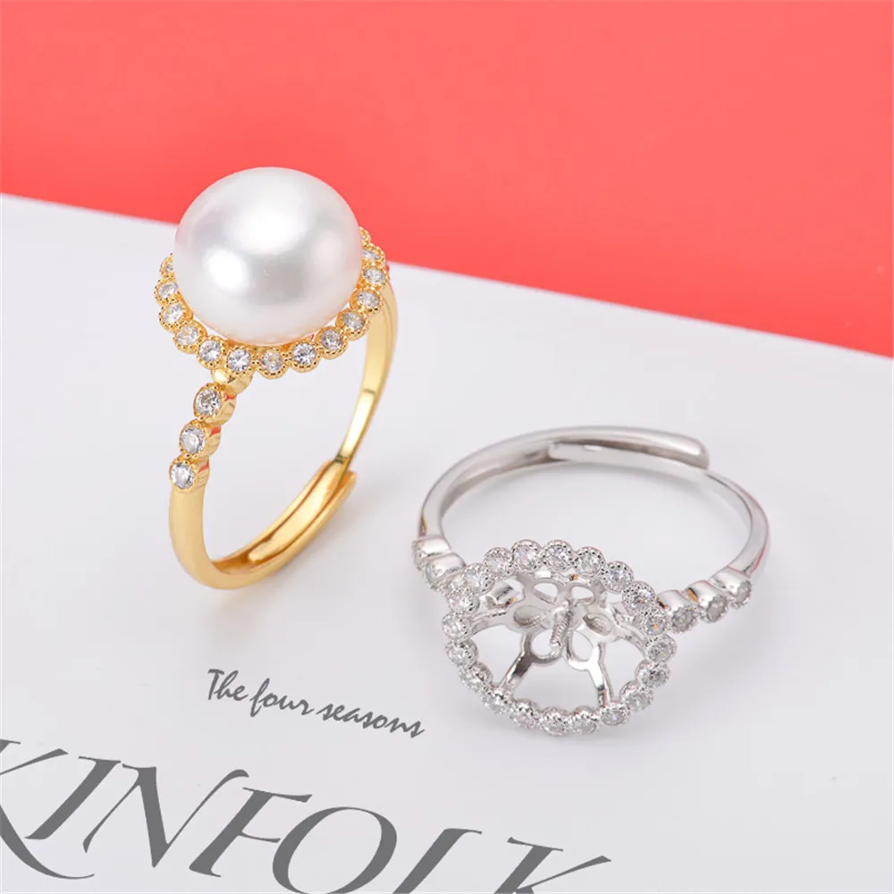 

Classic Rings Resizable Design Rings Base 925 Silver Pearl Rings Settings Women DIY Pearl Rings Accessory No Pearl
